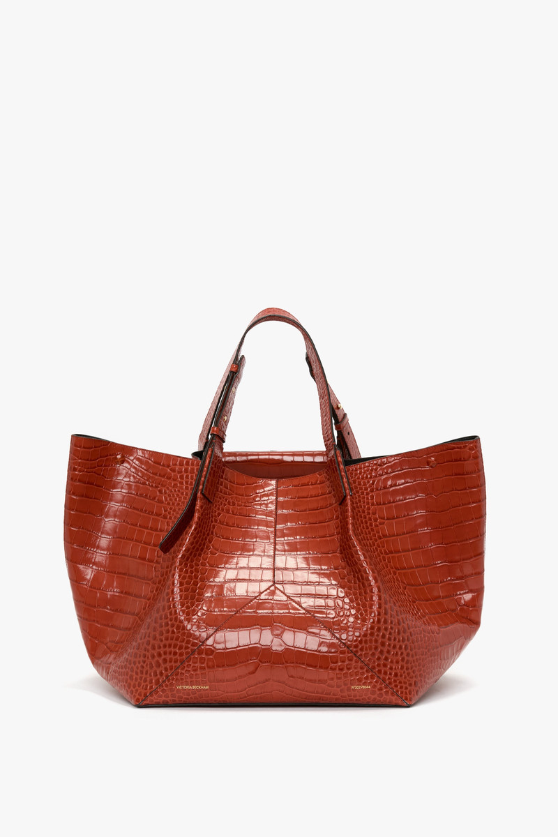 W11 Jumbo Tote In Brick Red Croc Embossed Leather 1