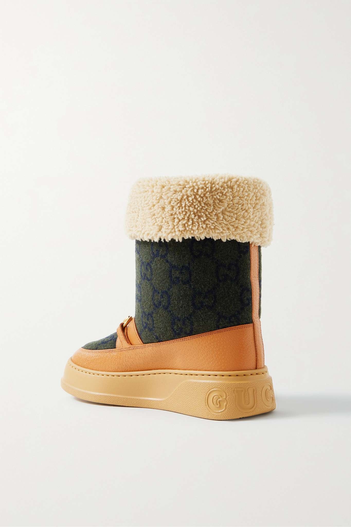 Horsebit shearling and leather-trimmed logo-print felt snow boots - 3