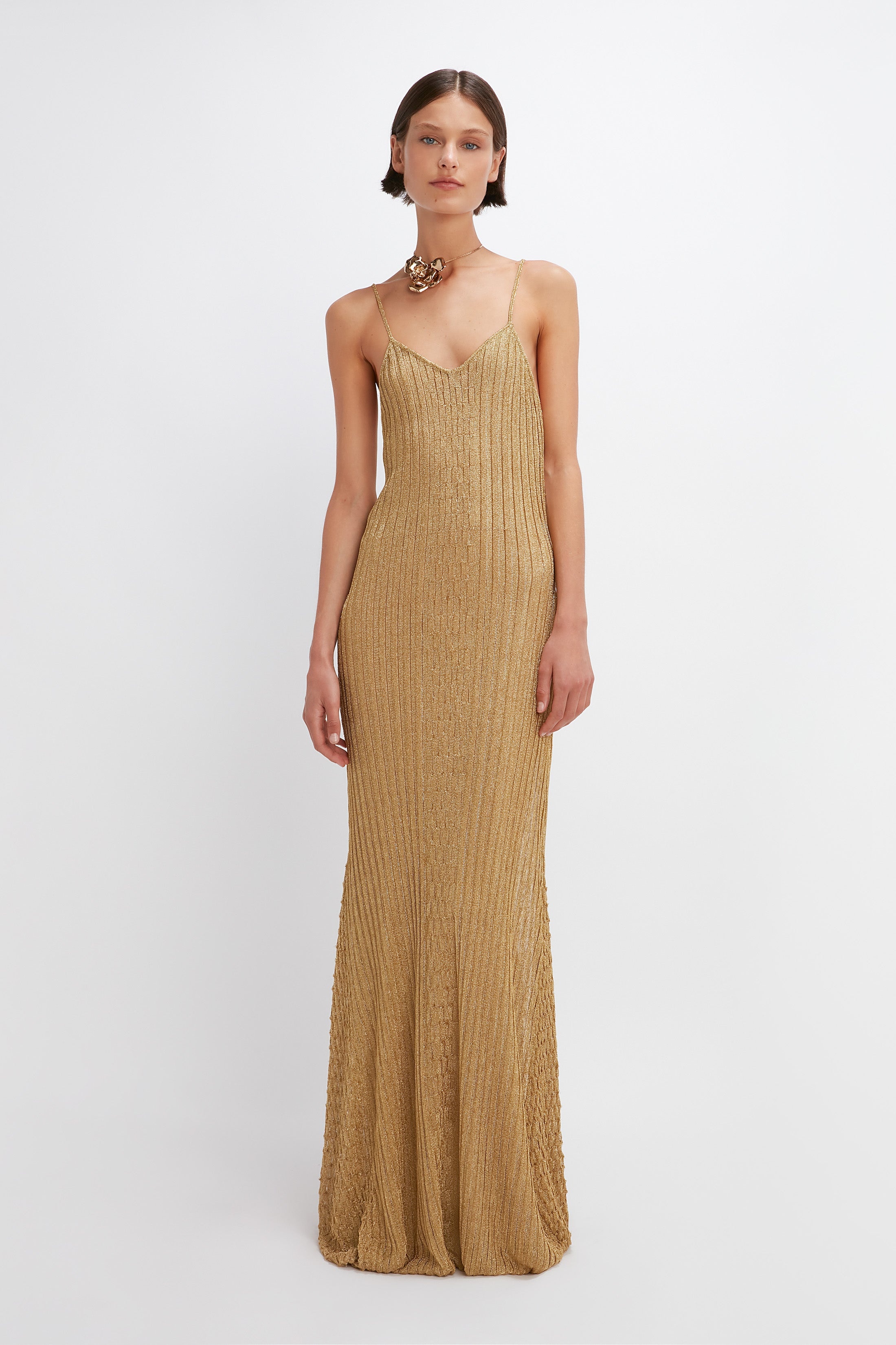 Knitted Cami Dress in Gold - 2