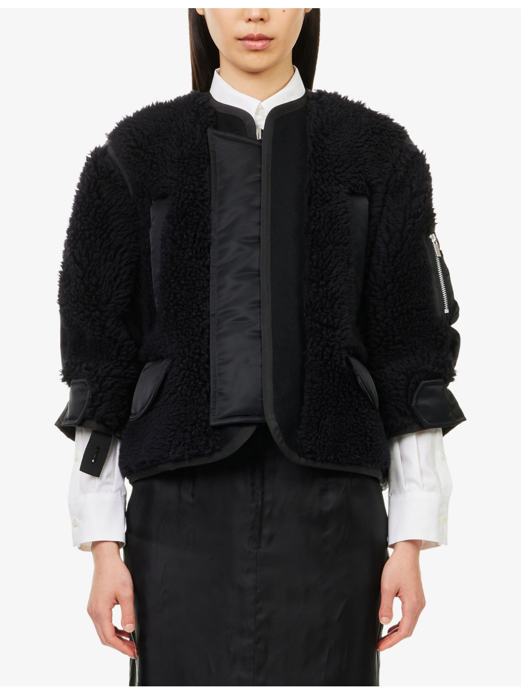 Contrast-Trims Faux-Shearling Blouson Jacket - 3