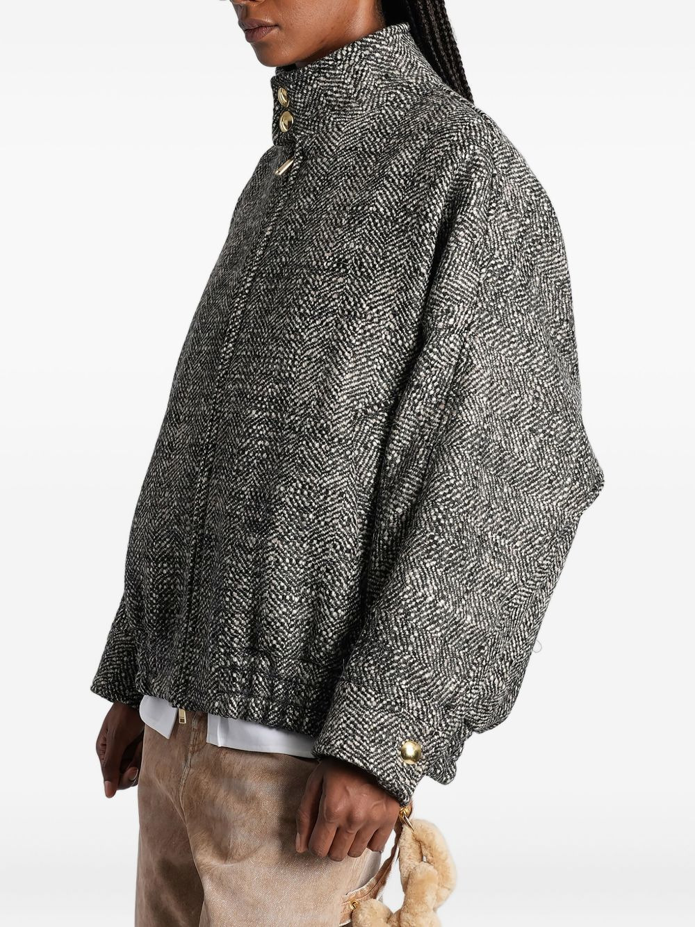 herringbone-pattern bomber jacket - 3