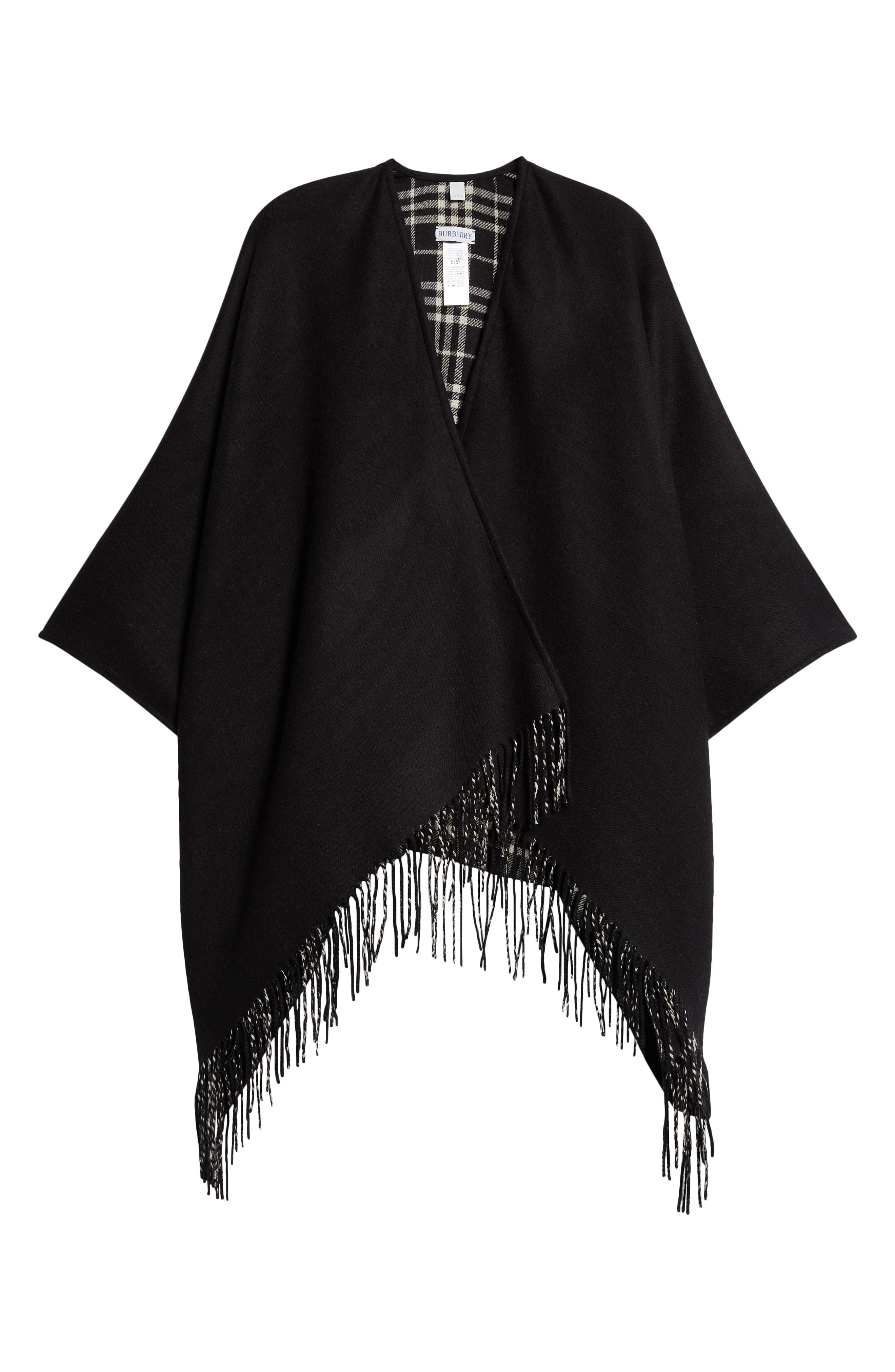 burberry Reversible Open Front Wool Cape in Black/Calico Ip Chk at Nordstrom - 7