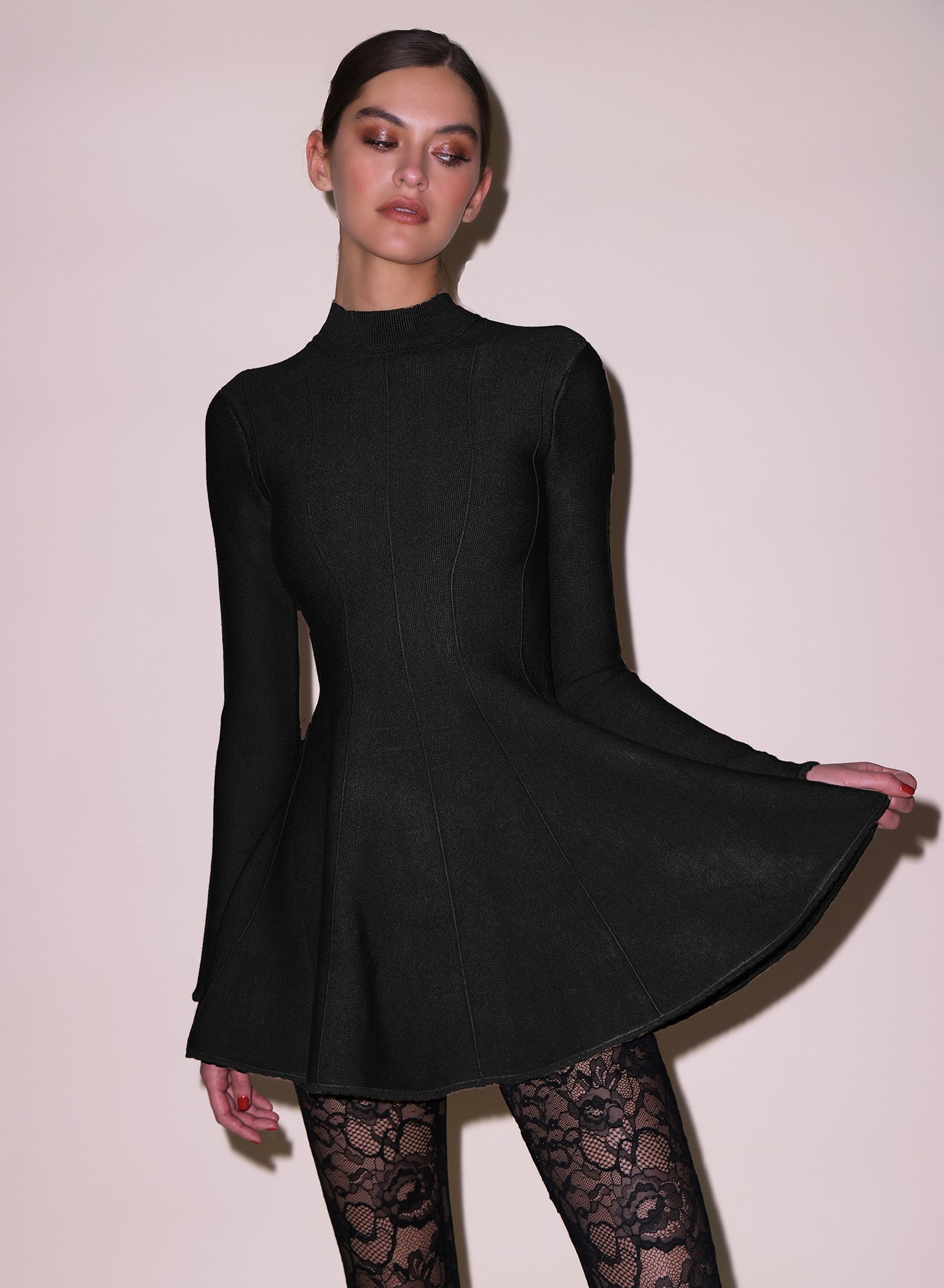 Long Sleeve Flared Corset Dress - 2