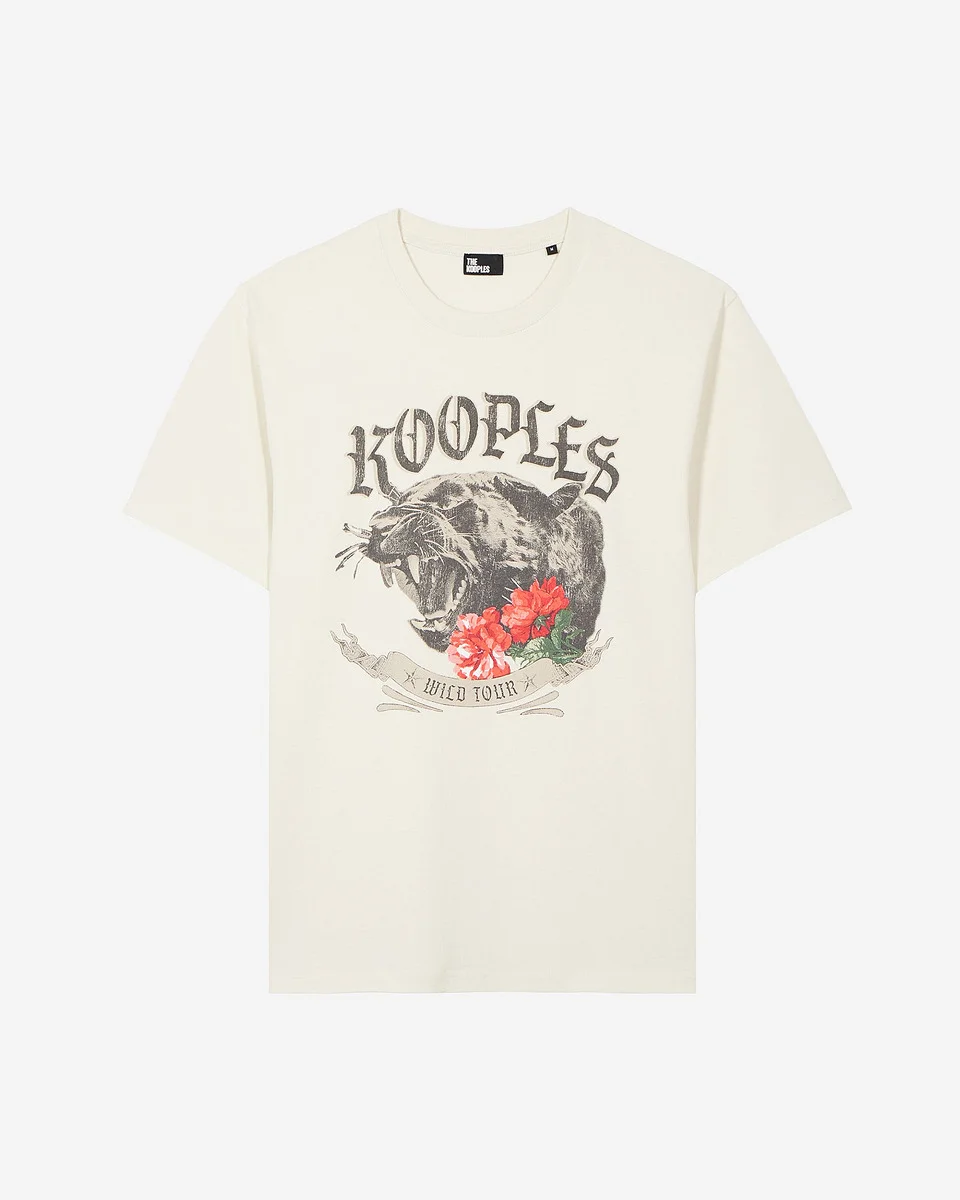T-SHIRT WITH BEIGE PANTHER SCREEN PRINT - 1