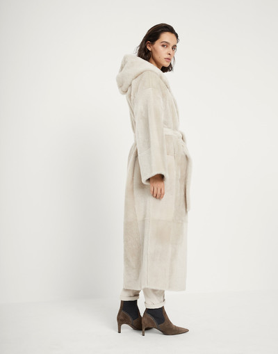 Brunello Cucinelli Reversible shearling coat with hood, belt and monili outlook