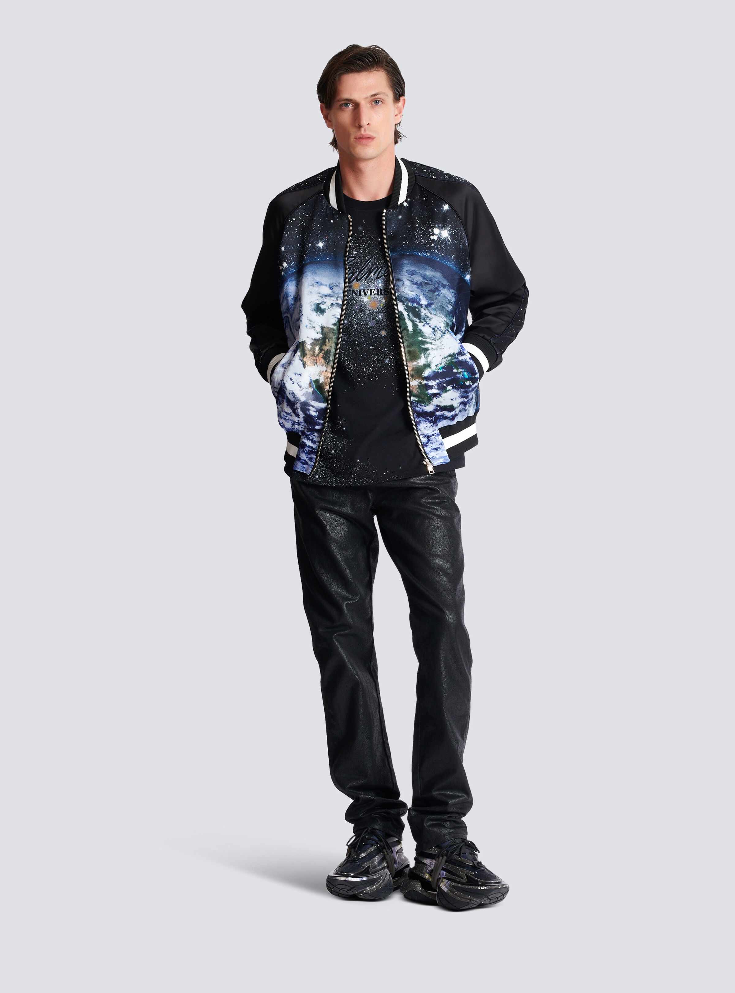 Printed Balmain Universe logo and stars T-shirt - 2