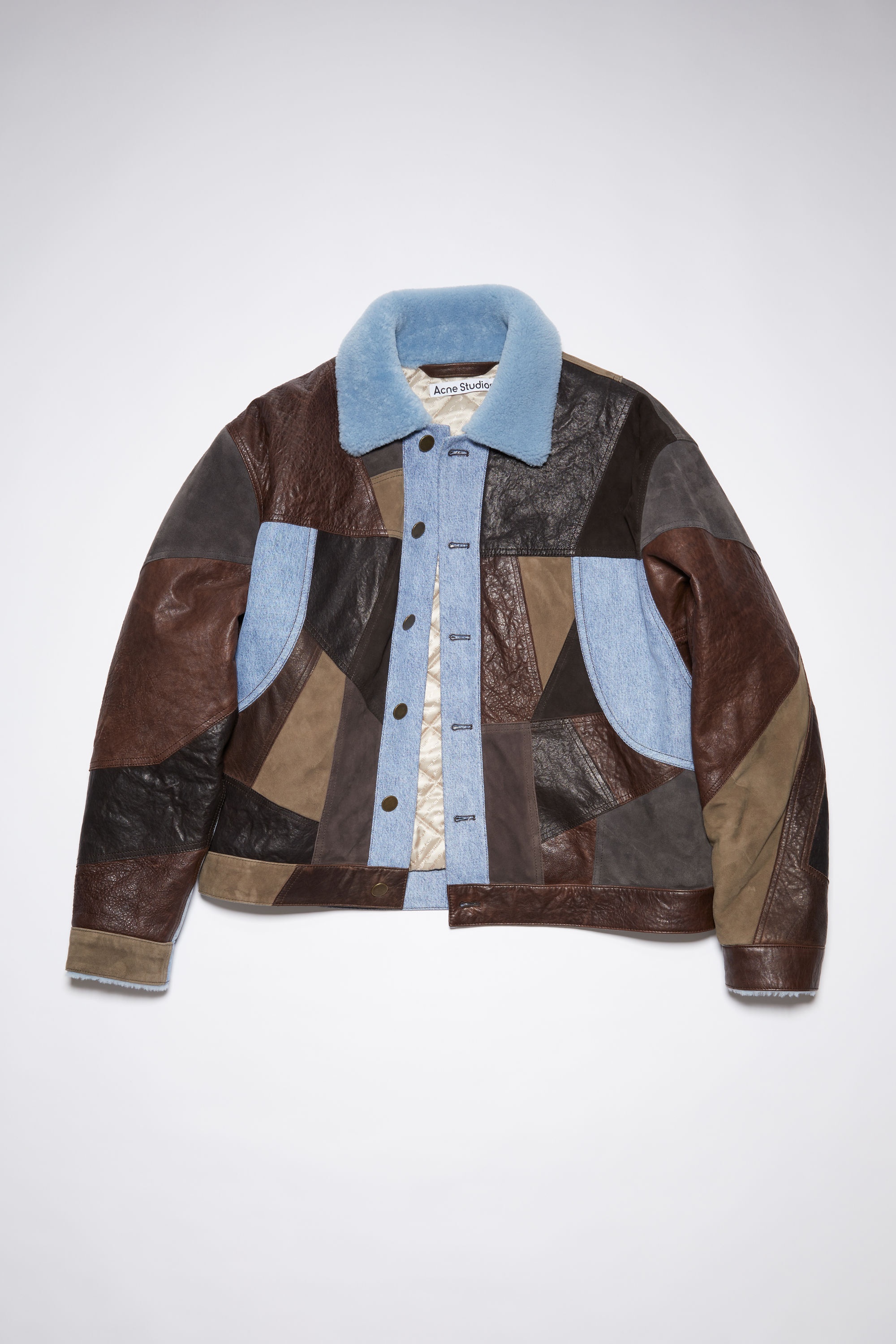 Leather patchwork denim jacket - Dark brown/multi - 7