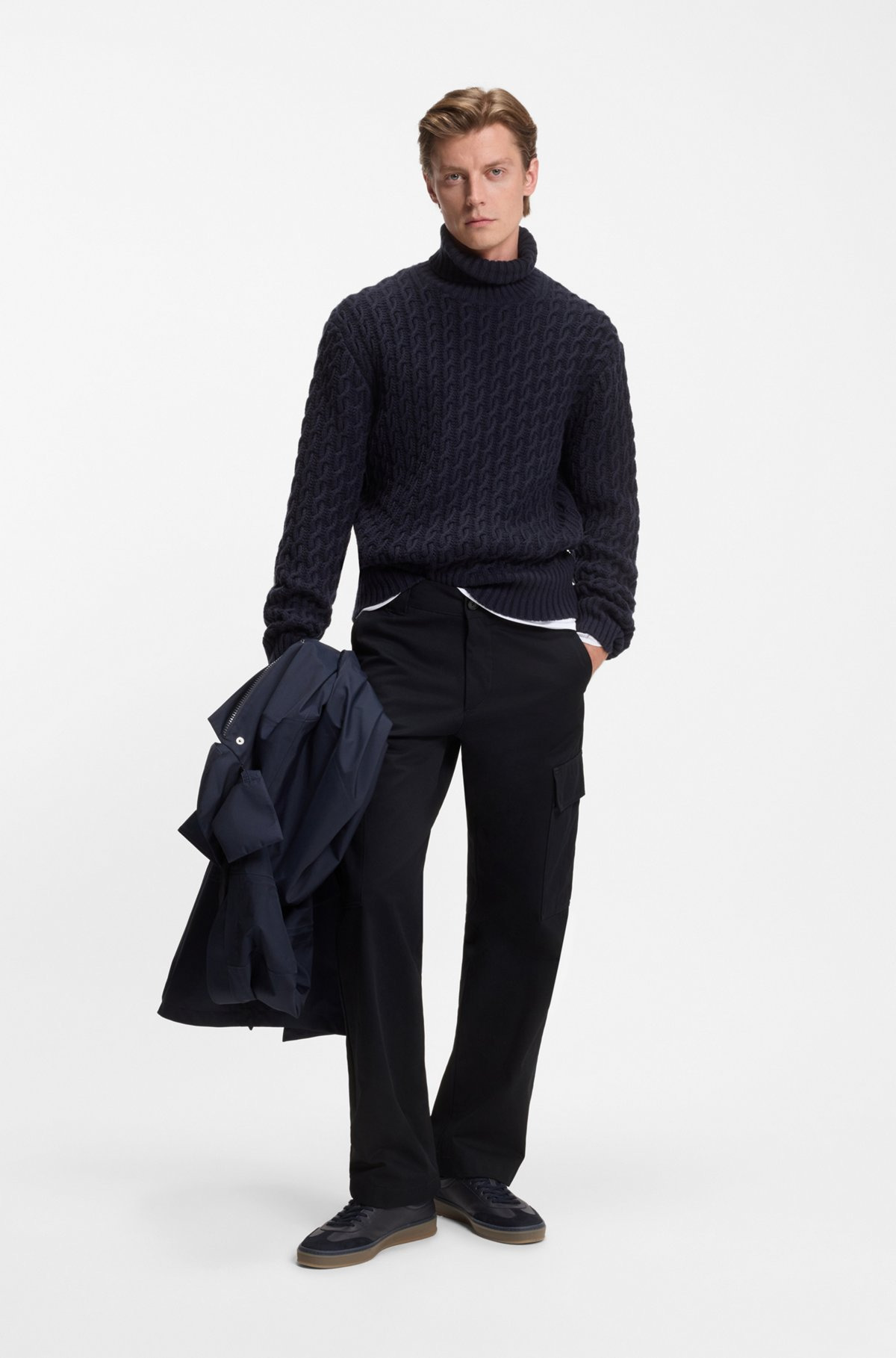BECKHAM X BOSS CARGO TROUSERS IN MICRO-PATTERNED COTTON - 3