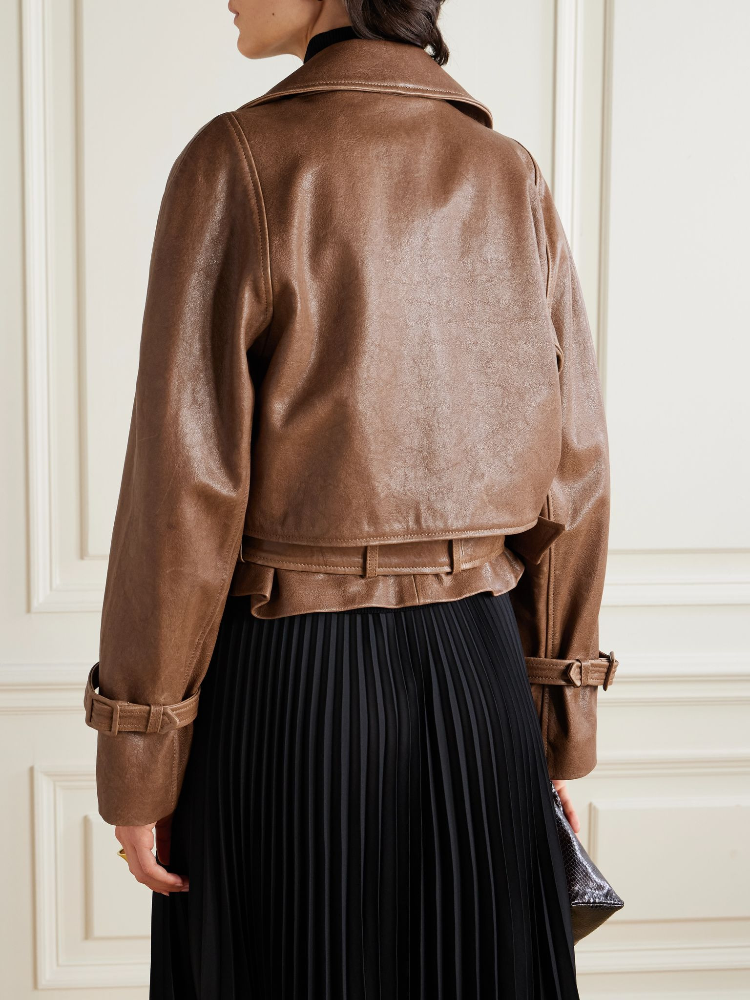 Hatti cropped belted leather jacket Camel - 3