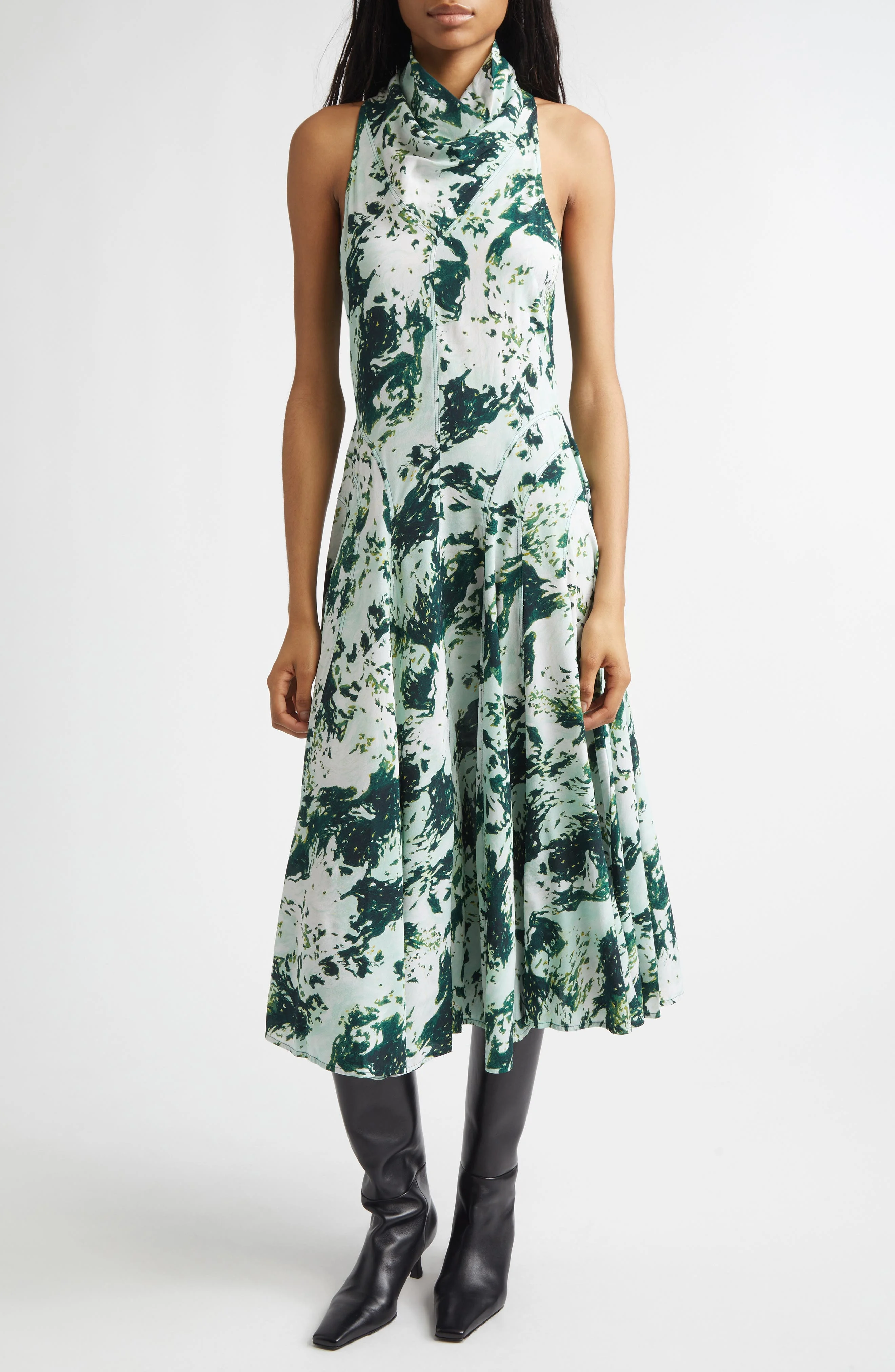 Proenza Schouler Adelide Print Cowl Neck Midi Dress in Dark Green Multi at Nordstrom - 1