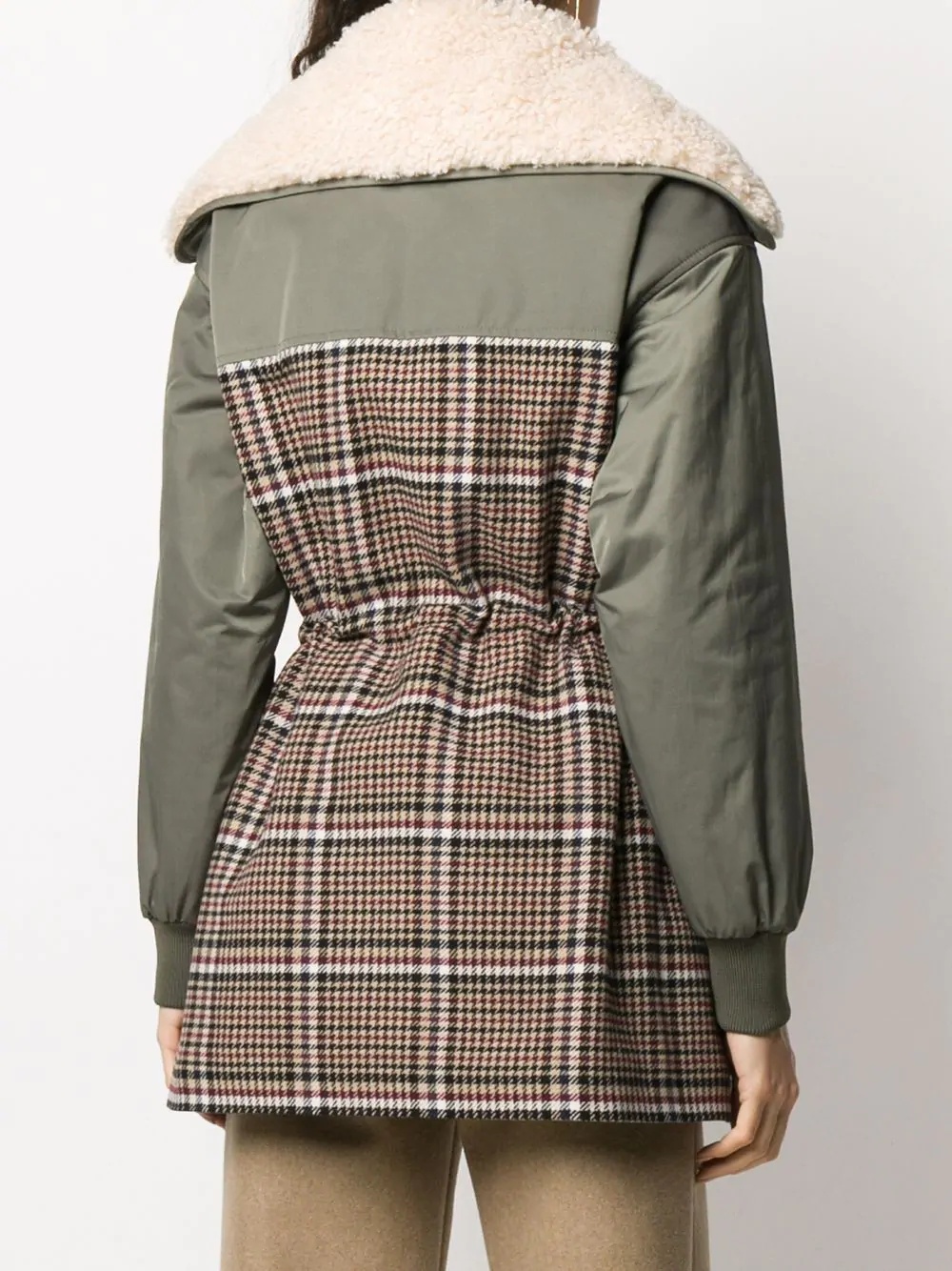 checked panel shearling parka  - 4