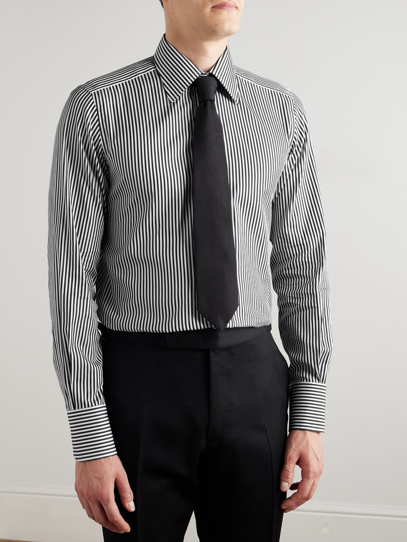 TOM FORD Striped Cotton and Silk-Blend Shirt Black outlook