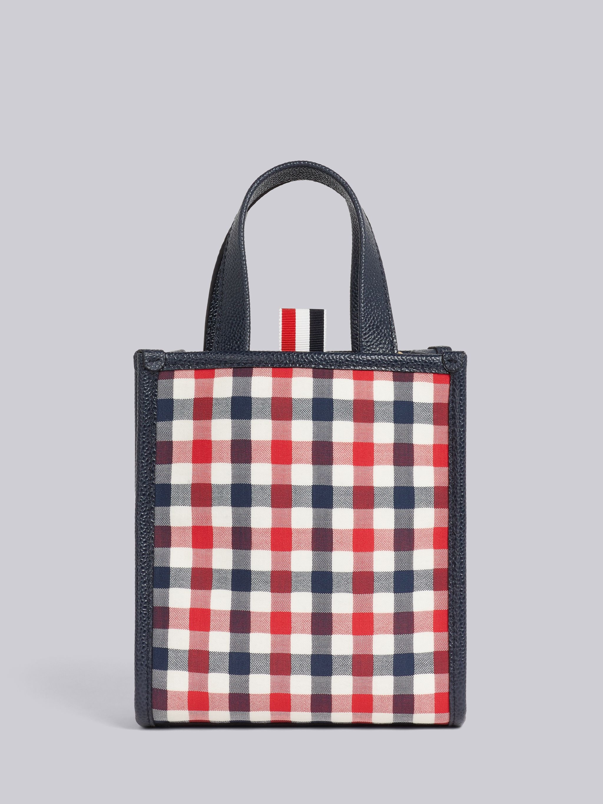 Multicolor Gingham Wool Seersucker Webbing Stripe Shoulder Strap Mini Tote - 4