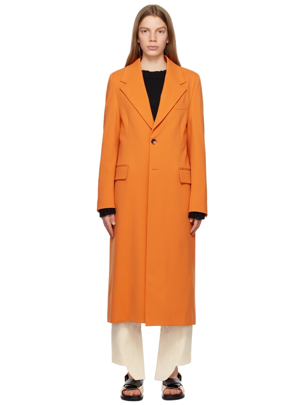 Orange Single-Breasted Coat - 1