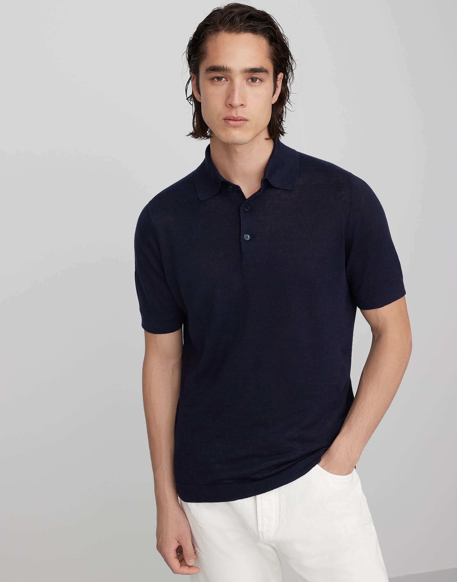 Linen and cotton knit polo - 1