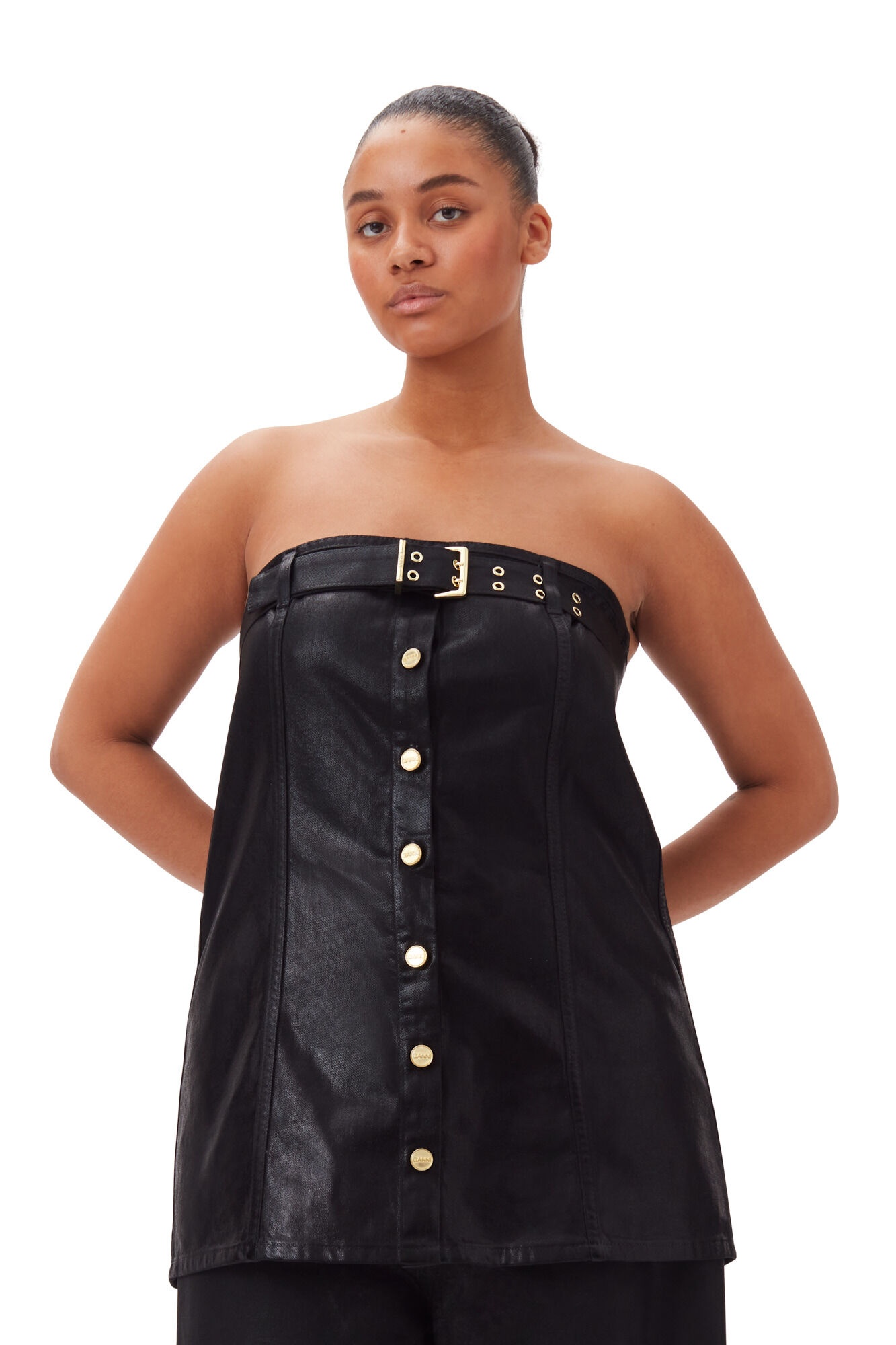 BLACK FOIL DENIM CORSAGE - 7