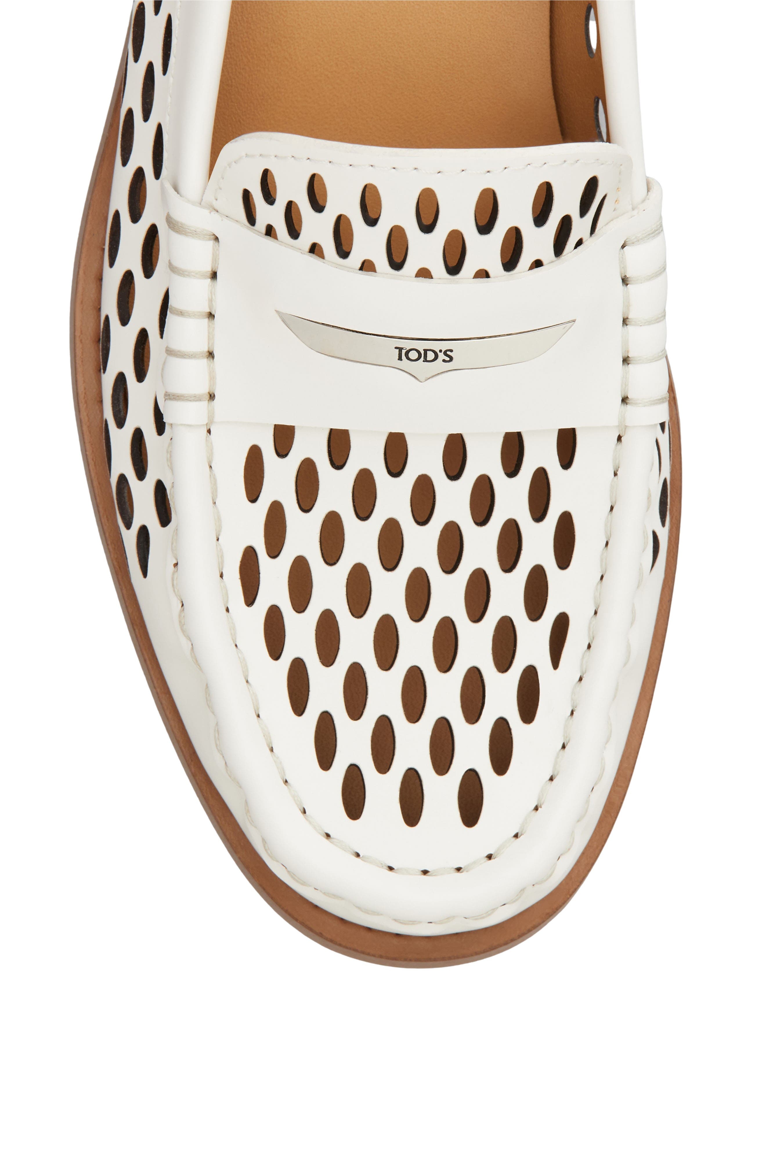 Tod's Laser Cut Calfskin Loafer in Bianco Calce at Nordstrom - 3