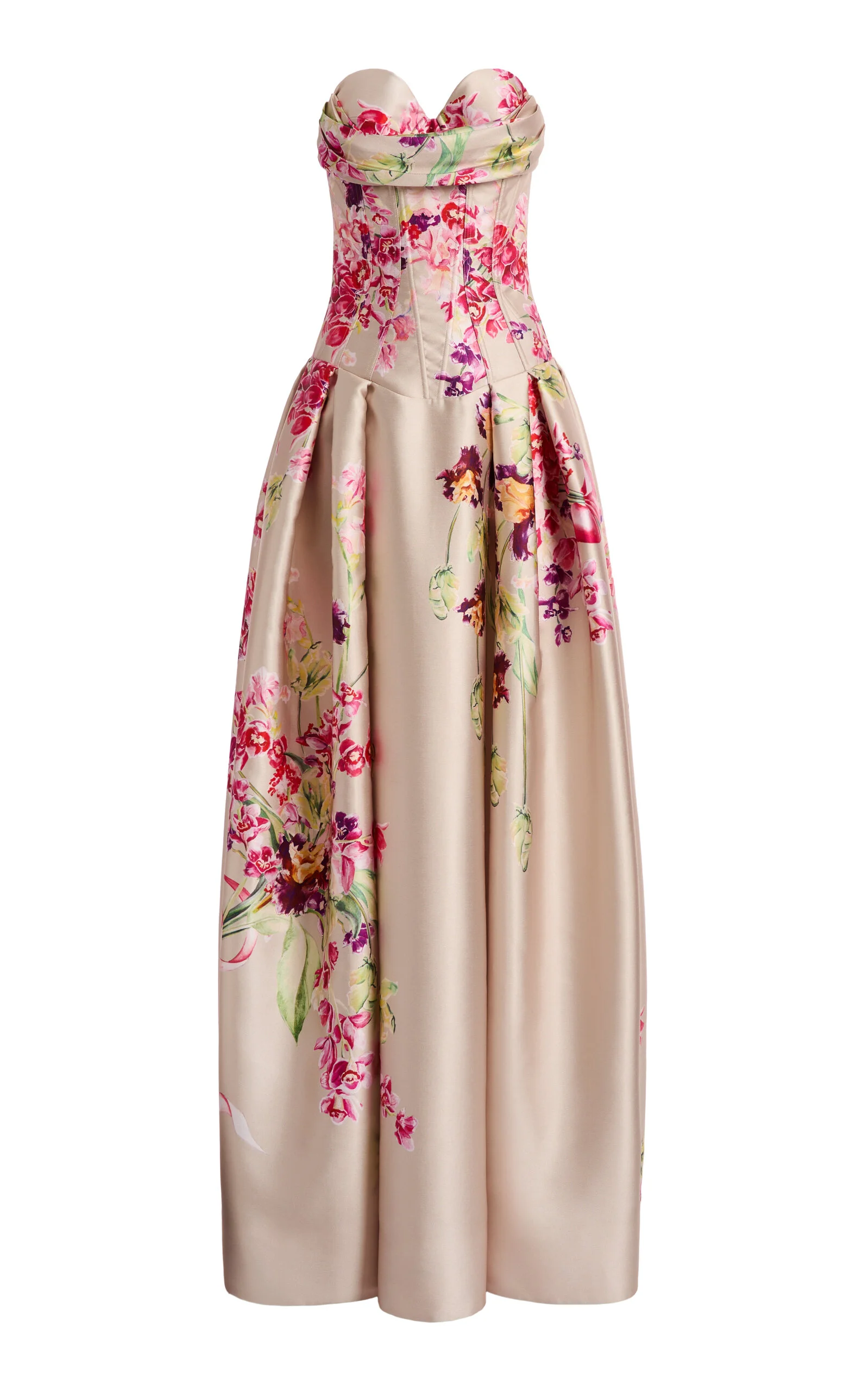 Mikado Silk-Blend Bouquet Print Long Dress print - 1