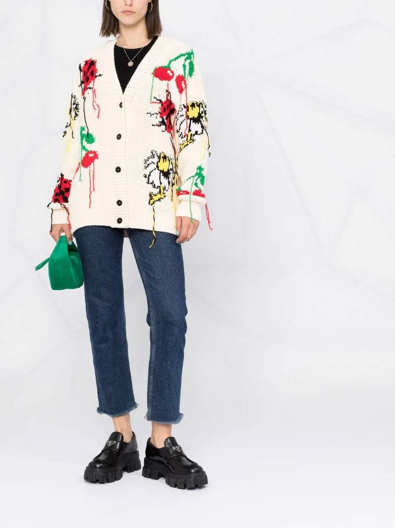 MSGM fringed intarsia cardigan outlook