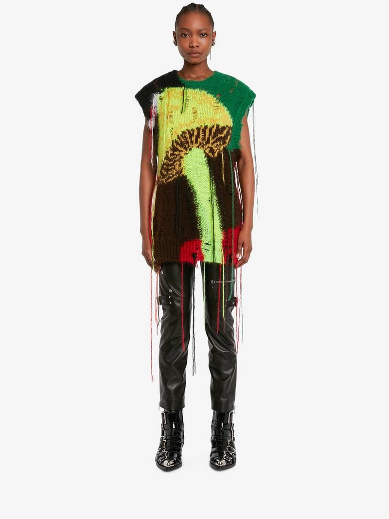 Alexander McQueen Women's Mushroom Intarsia Sleeveless Jumper in Green/yellow outlook