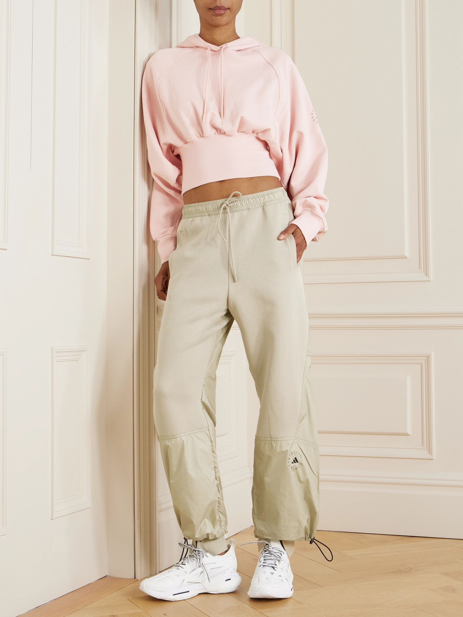 TrueCasuals shell-paneled organic cotton-blend fleece track pants Sand - 2