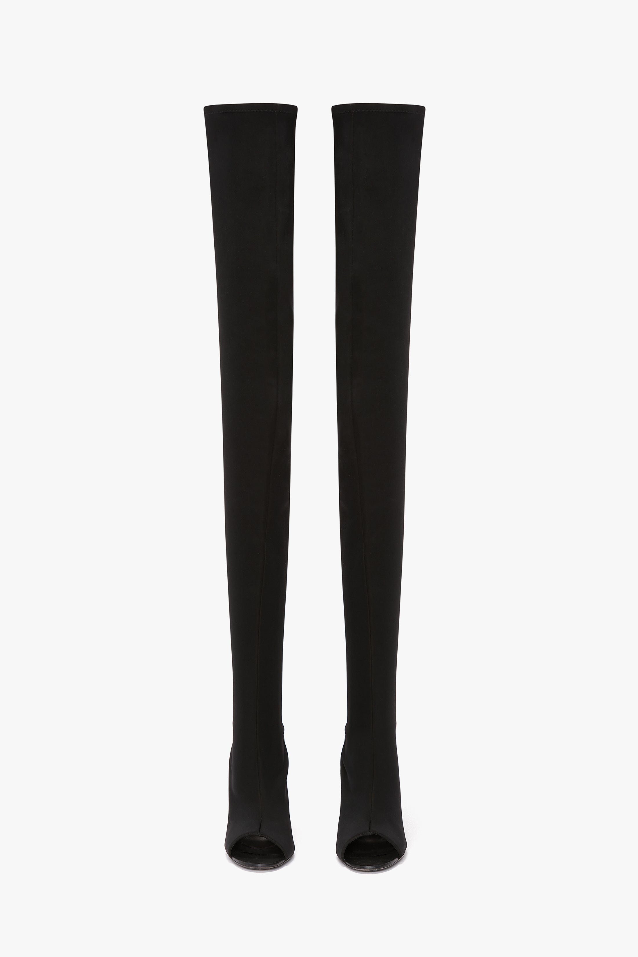 Peep Toe Stretch Jersey Boot In Black - 5