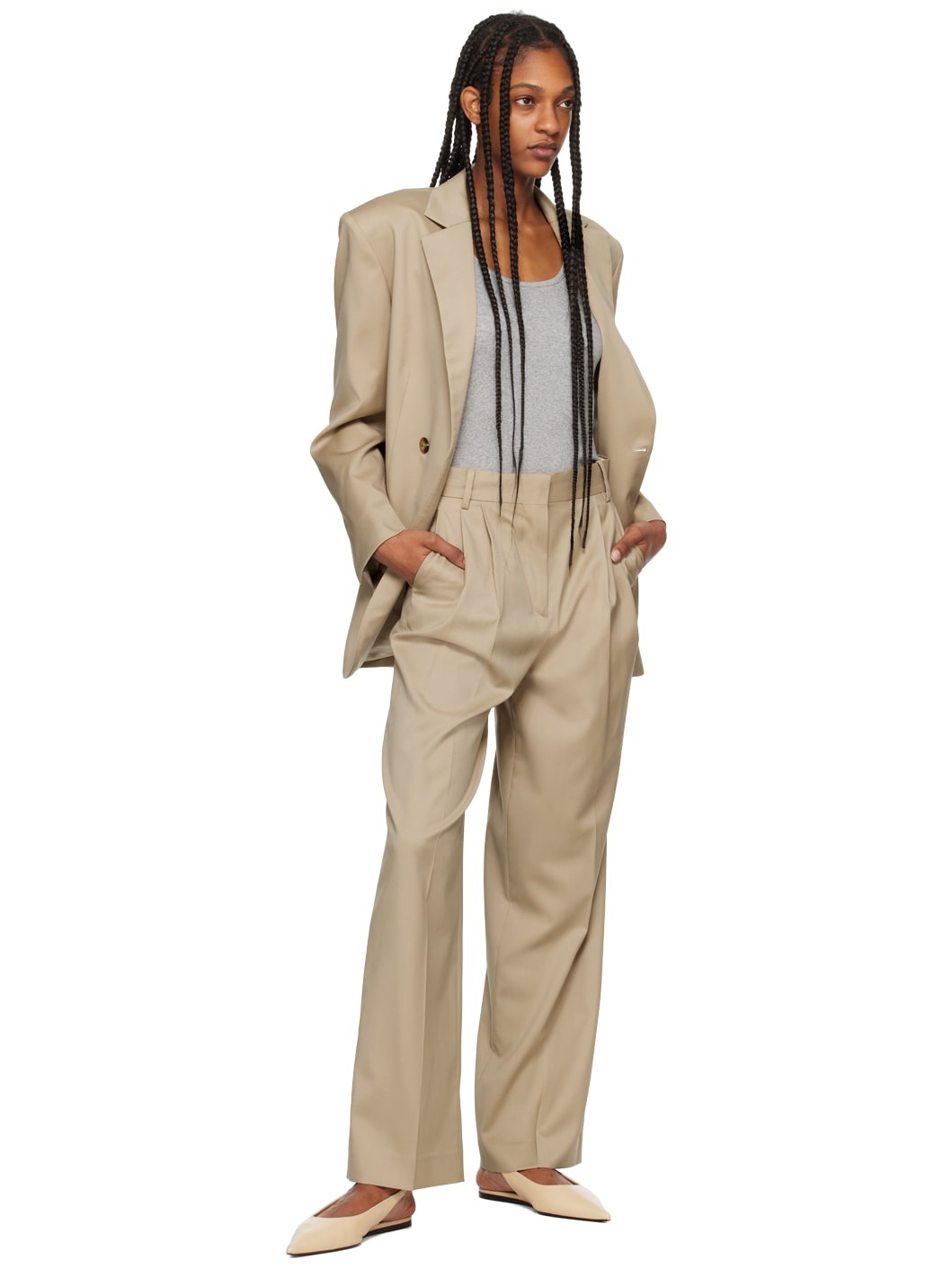 Beige Pleated Trousers - 4