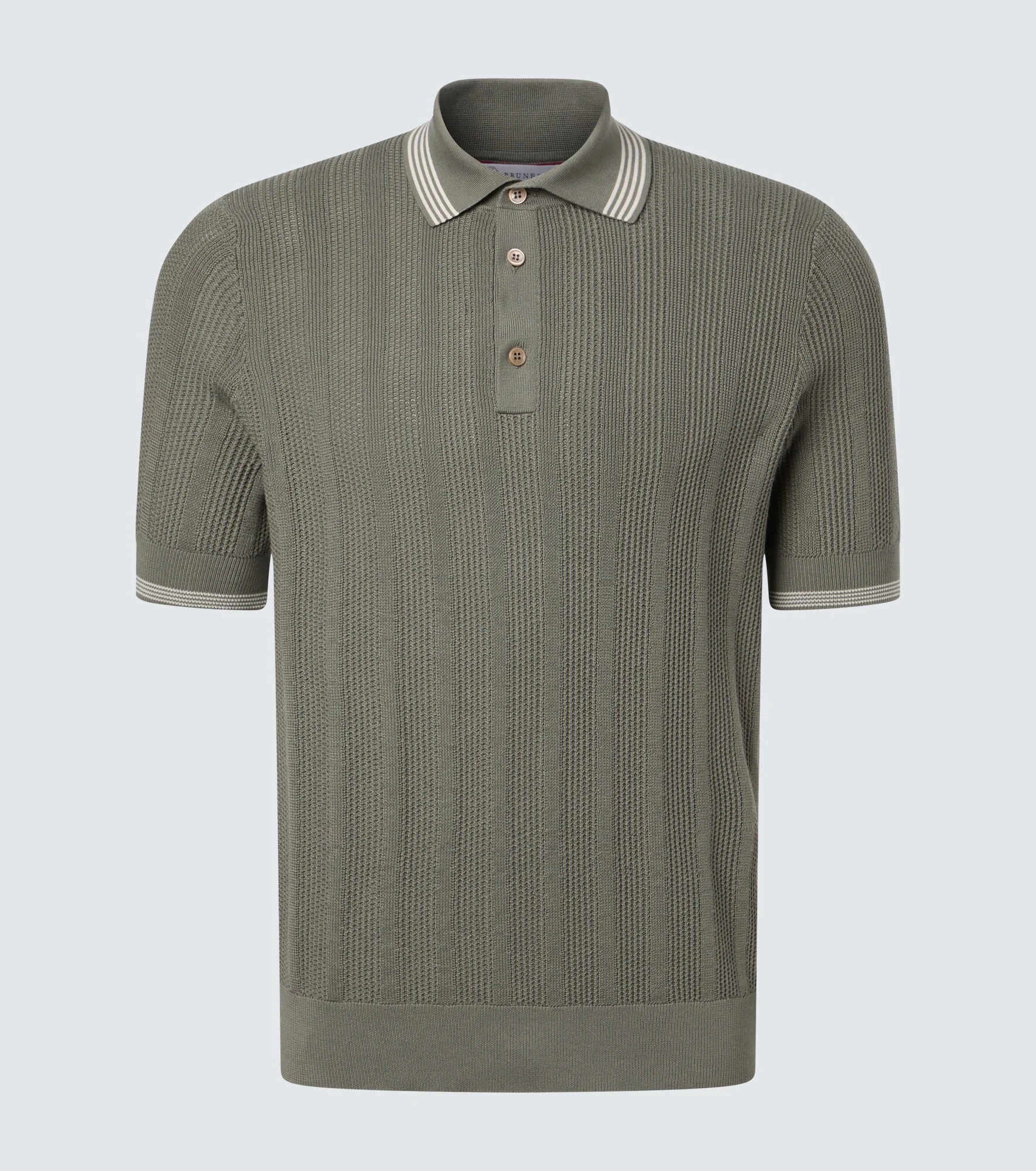 Ribbed-knit cotton polo shirt - 1