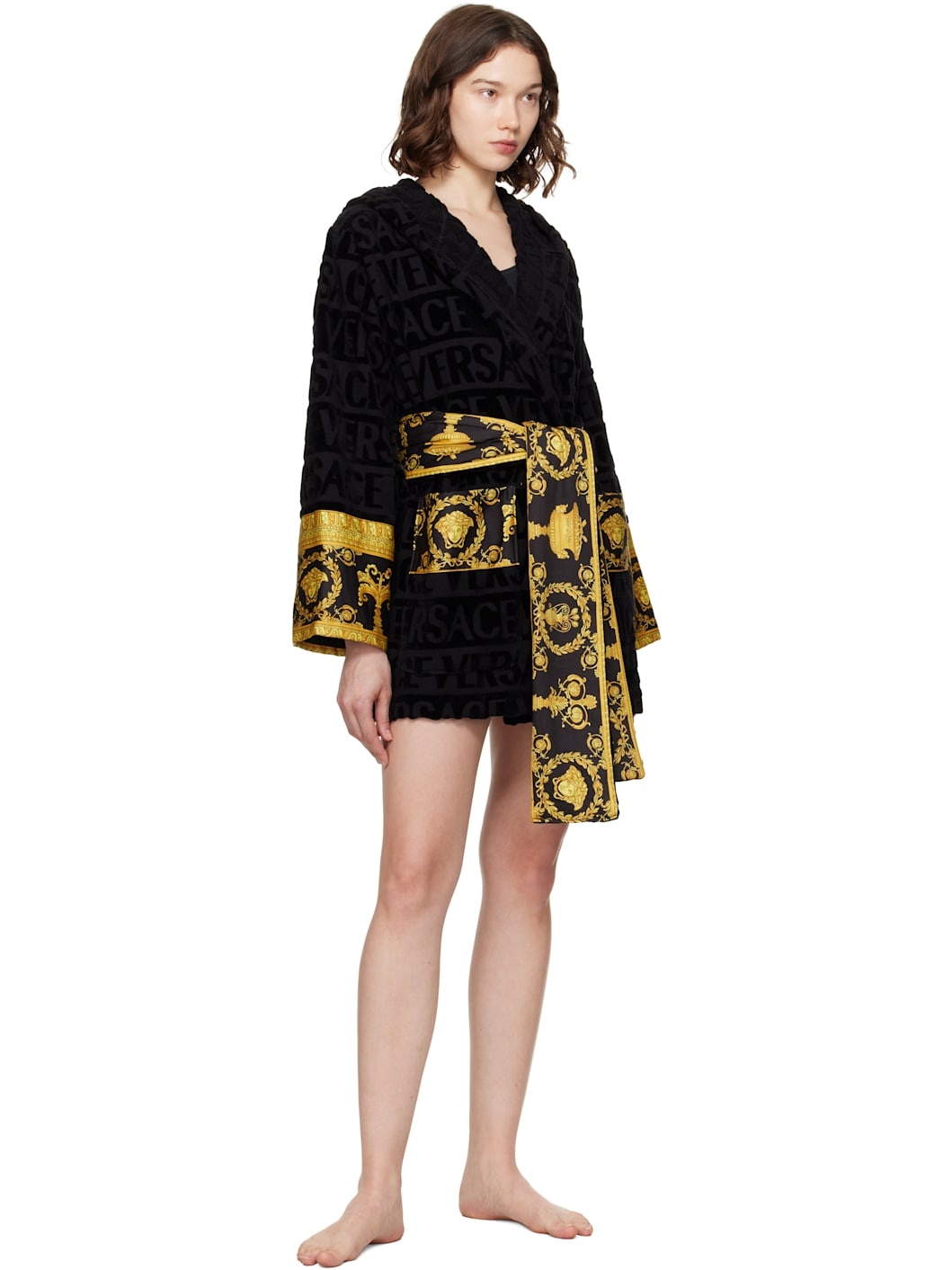 Black 'I Heart Baroque' Short Bathrobe - 4