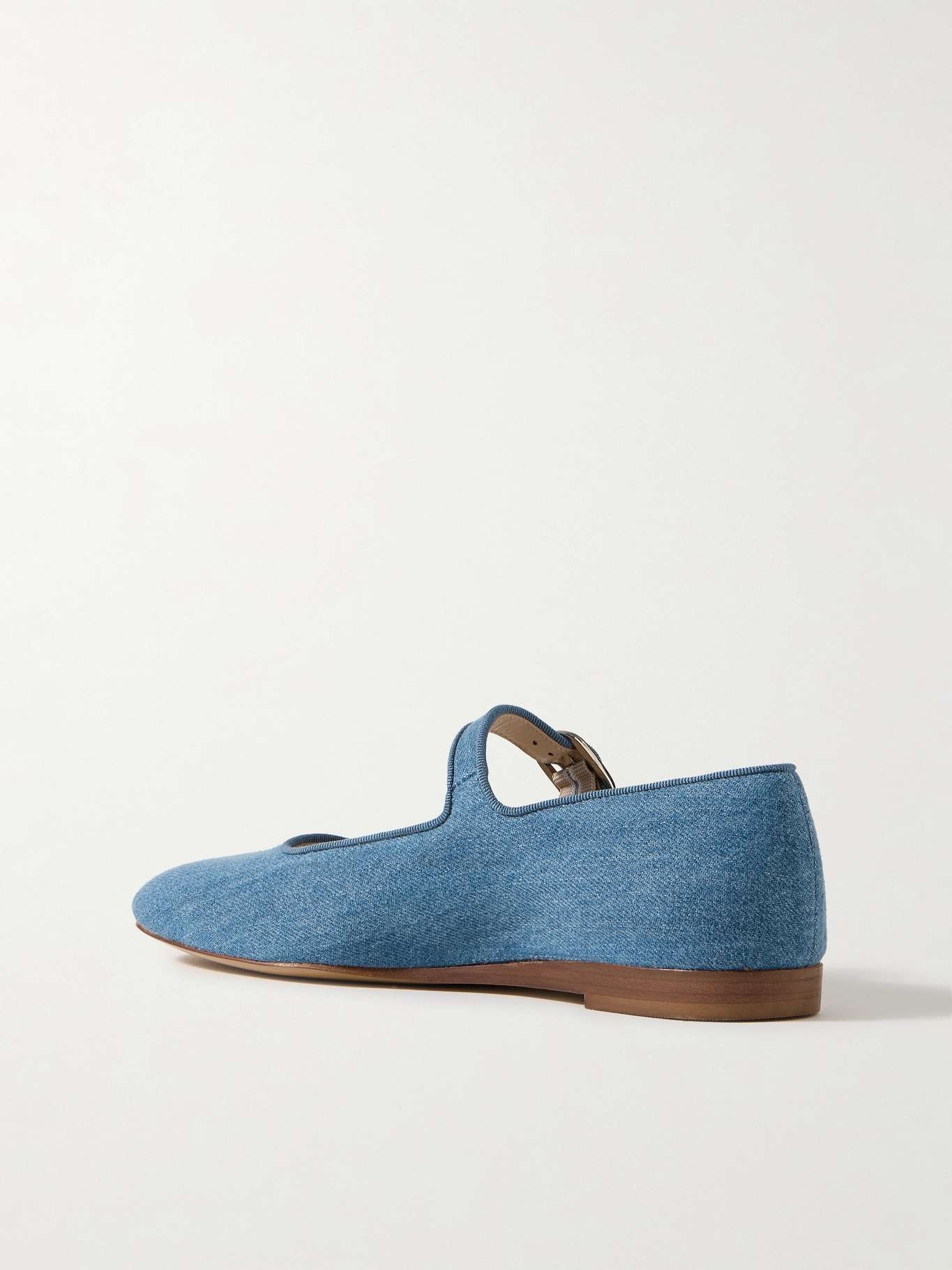 Grosgrain-trimmed denim Mary Jane ballet flats - 3