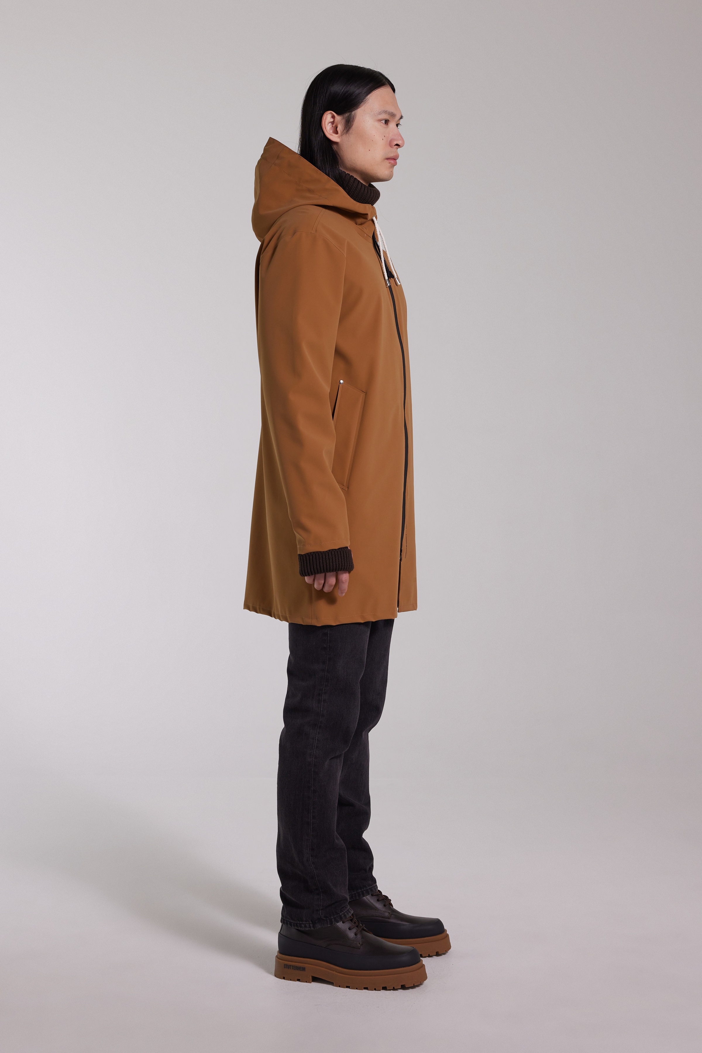 Stockholm Lightweight Zip Matte Raincoat Cognac - 6
