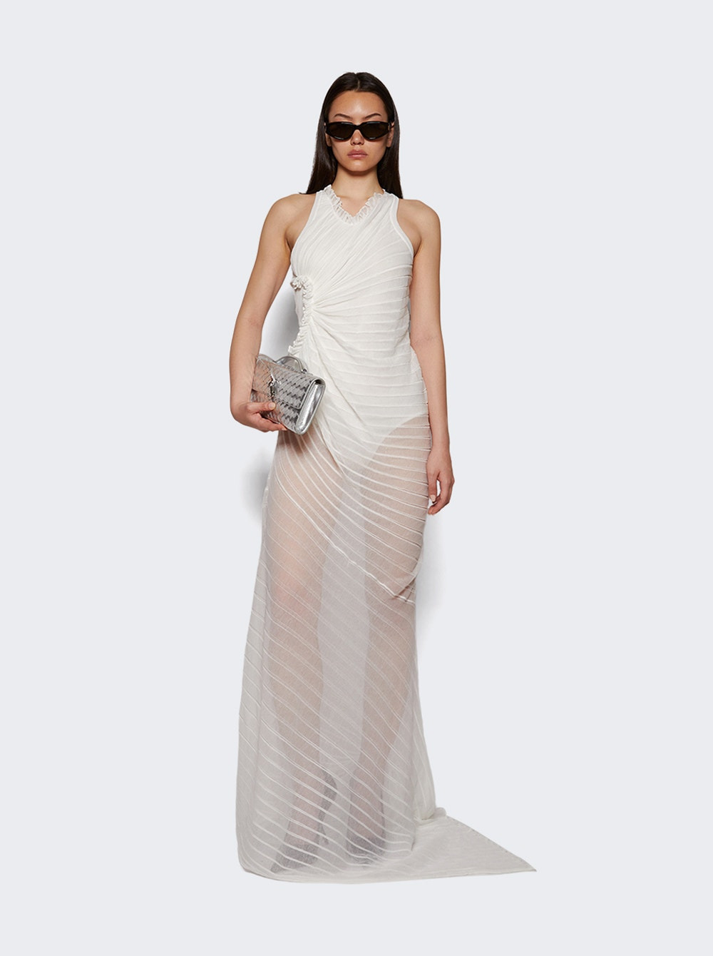 Sleeveless Gathered Detail Dress White - 5