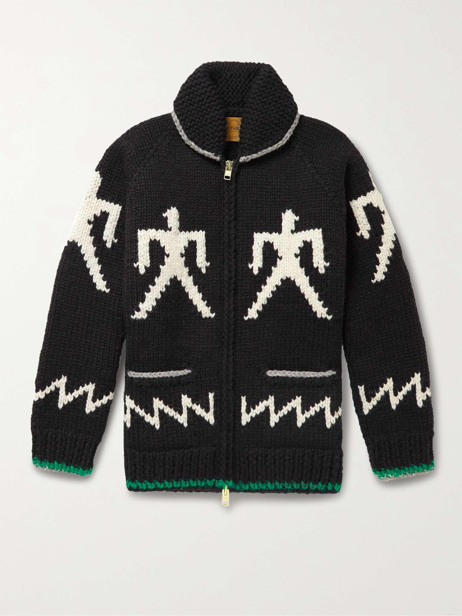 Intarsia Wool Zip-Up Cardigan - 1