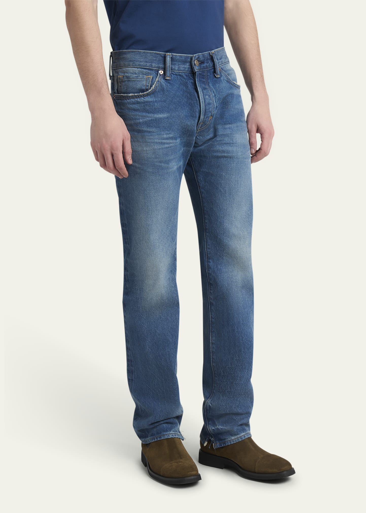 Men's Light Wash Selvedge Straight Fit Jeans - 4