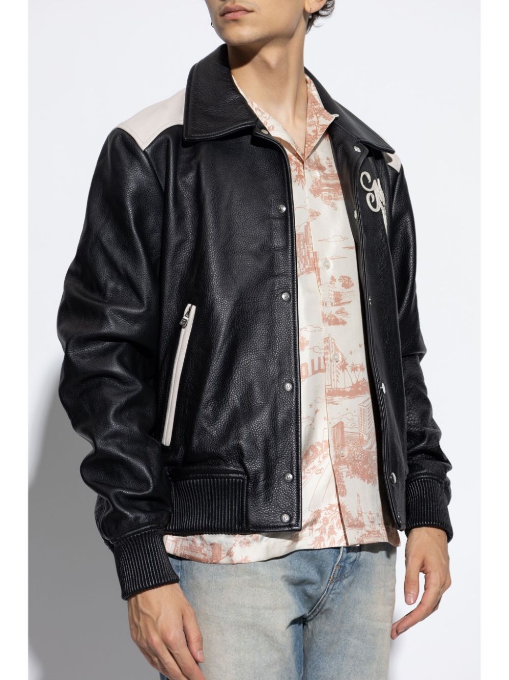 logo-embroidered leather jacket - 3