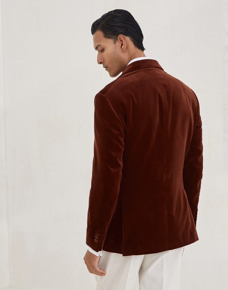 Brunello Cucinelli Cotton and silk velvet tuxedo jacket with peak lapels outlook