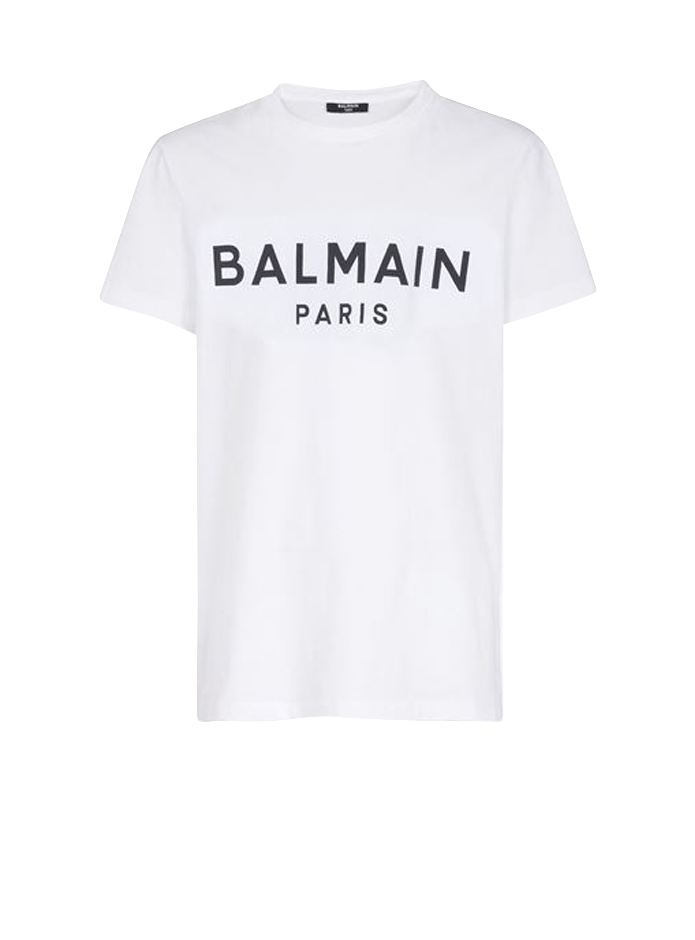Eco-designed cotton T-shirt with flocked Balmain logo - 1