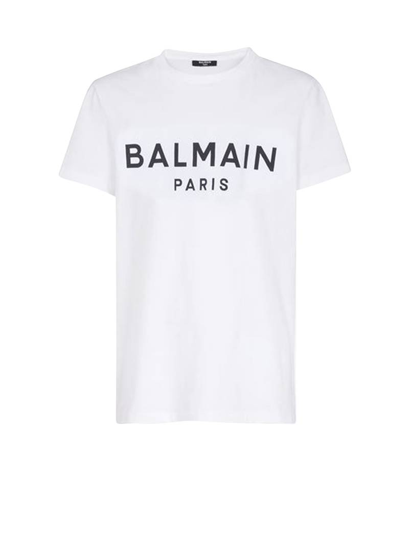 Eco-designed cotton T-shirt with flocked Balmain logo 1