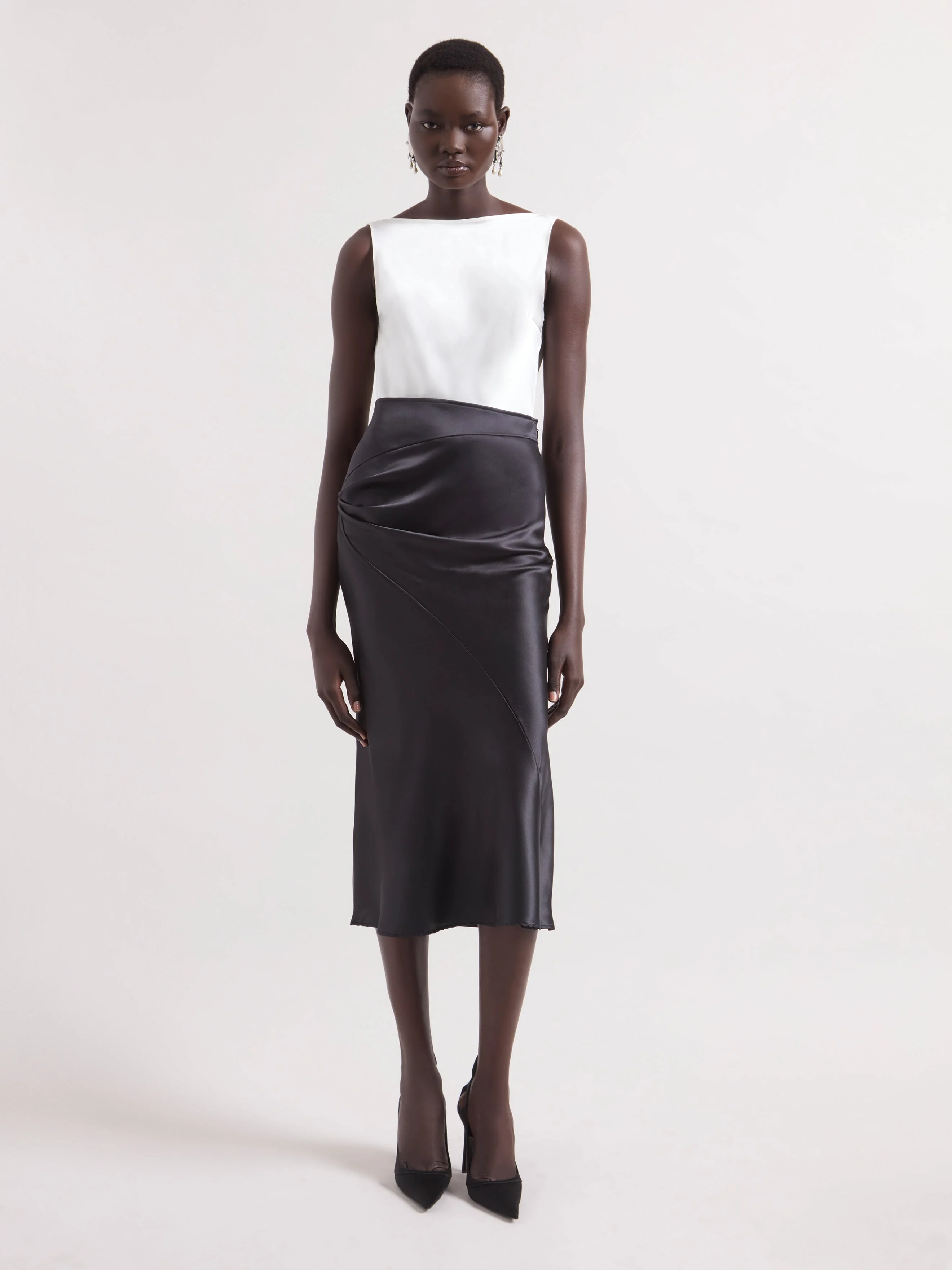 Black Asymmetrical Satin Skirt - 1
