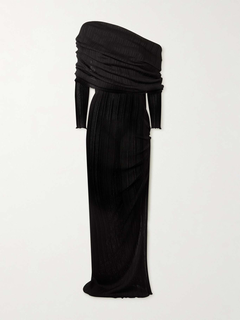One-shoulder draped pointelle-knit maxi dress - 1
