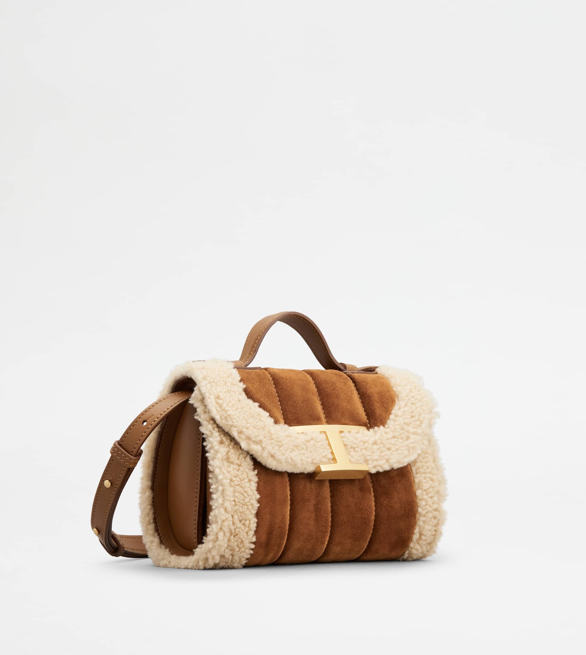 T TIMELESS CROSSBODY BAG IN SUEDE AND SHEEPSKIN MICRO - BROWN, OFF WHITE - 3