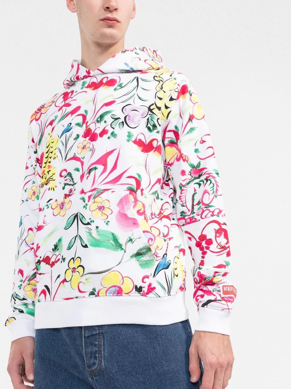 floral-print logo-patch hoodie - 3