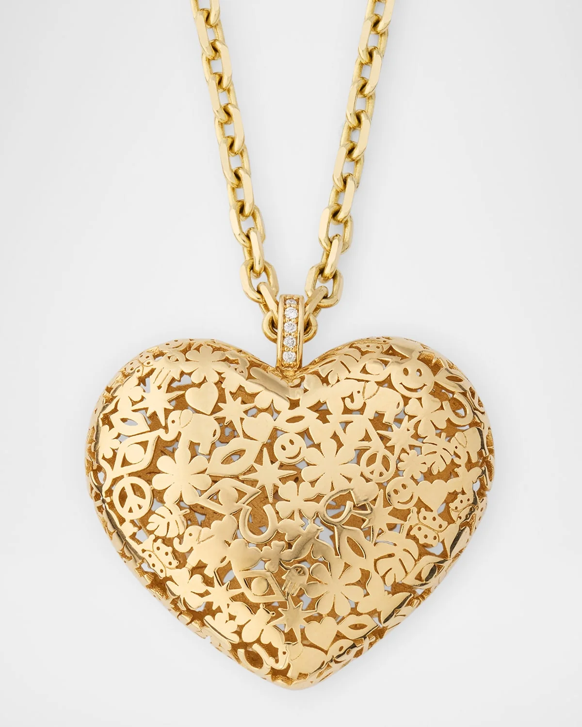 14K Gold XL Puffy Icon Wallpaper Heart Charm with Diamonds - 1