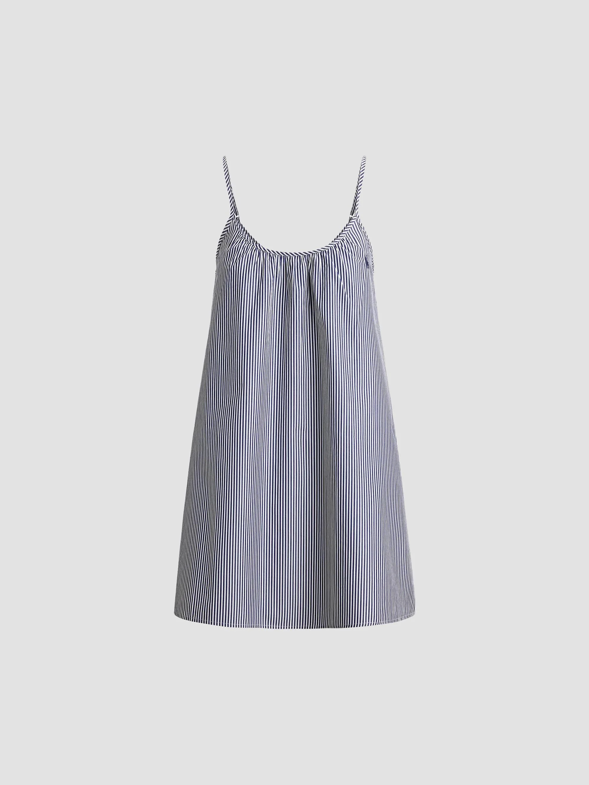 Women's Striped Cotton Gathered Mini Slipdress - White Cloud Beacon - 1