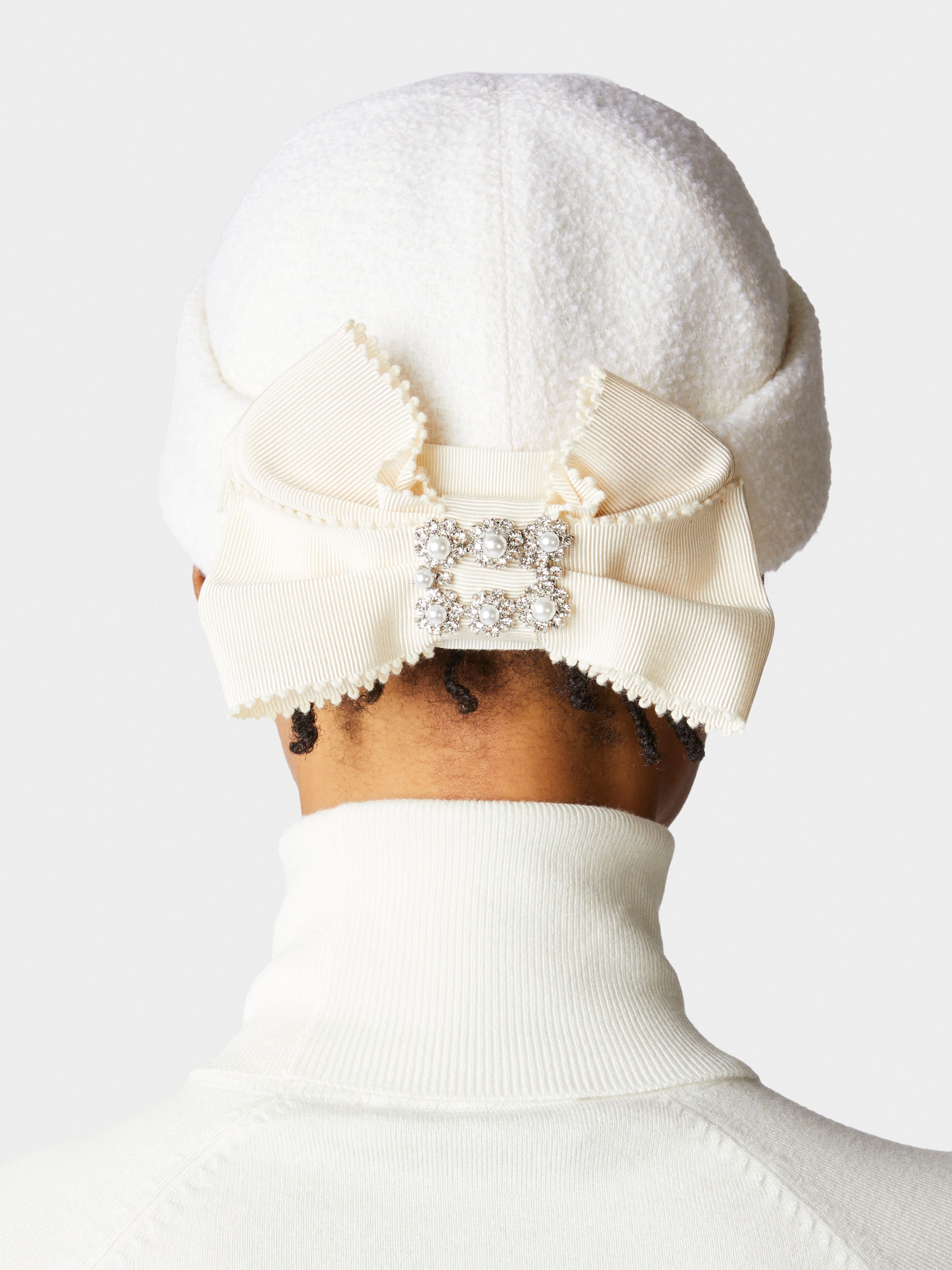 Flower Strass Pearl Buckle Hat in Wool - 5