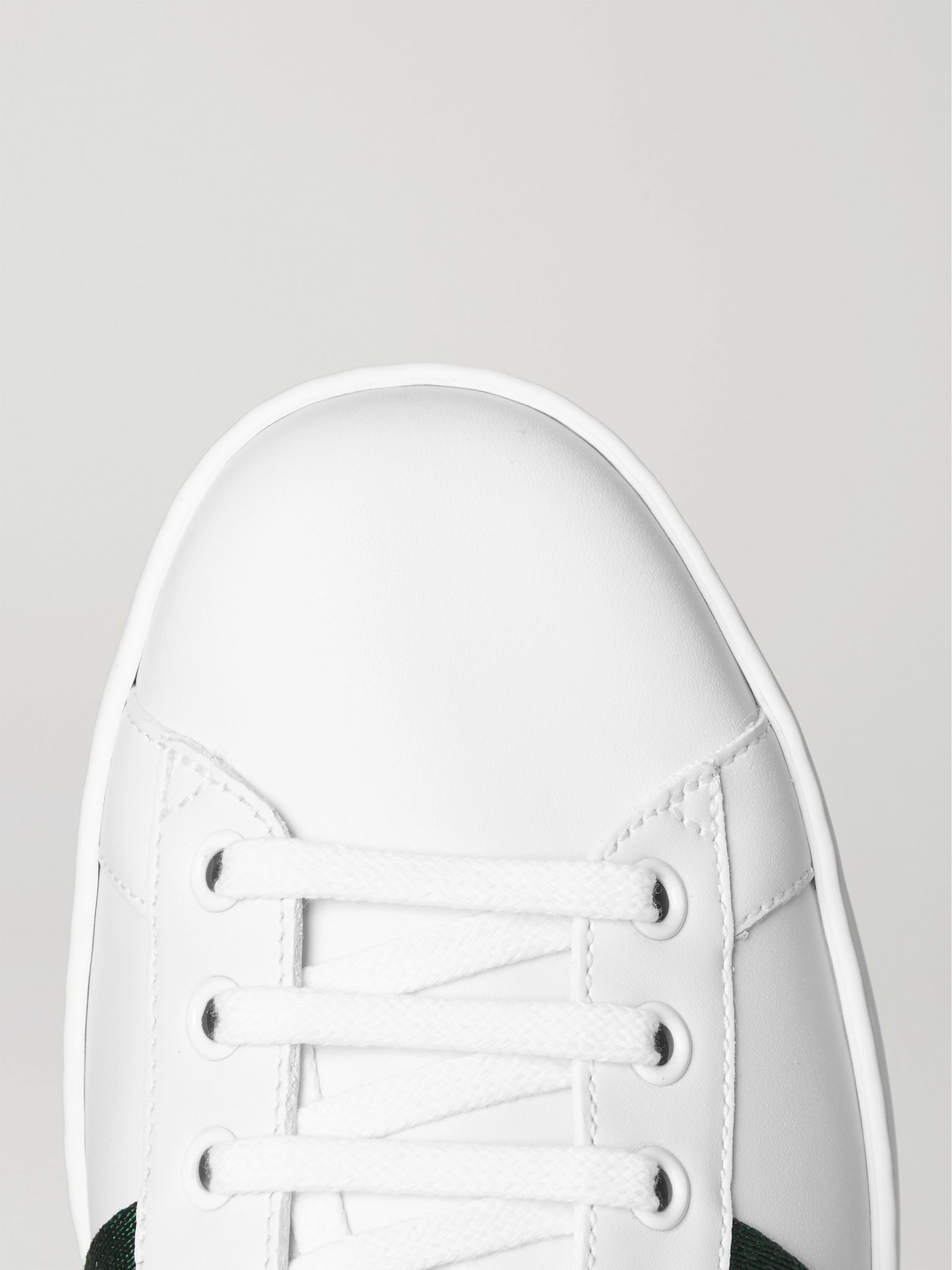 Ace Faux Watersnake-Trimmed Embroidered Leather Sneakers White - 6