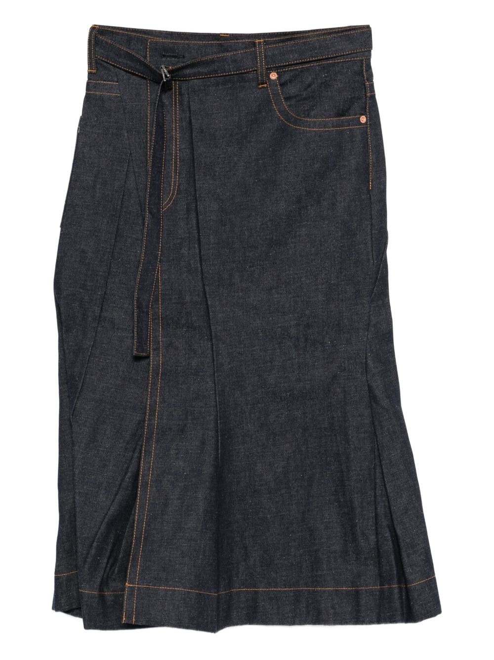 belted pleated denim skirt - 1