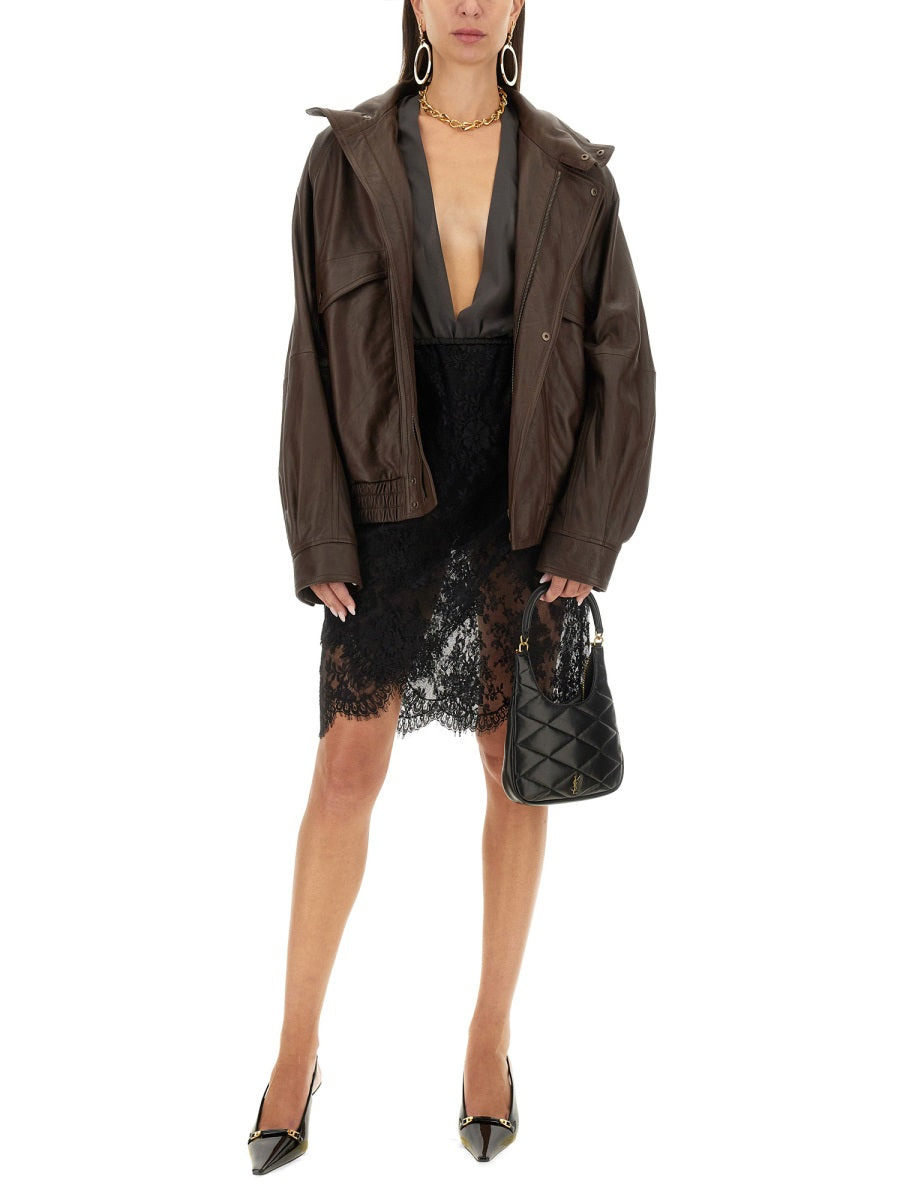 Saint Laurent Women Lace Wrap Pencil Skirt - 1