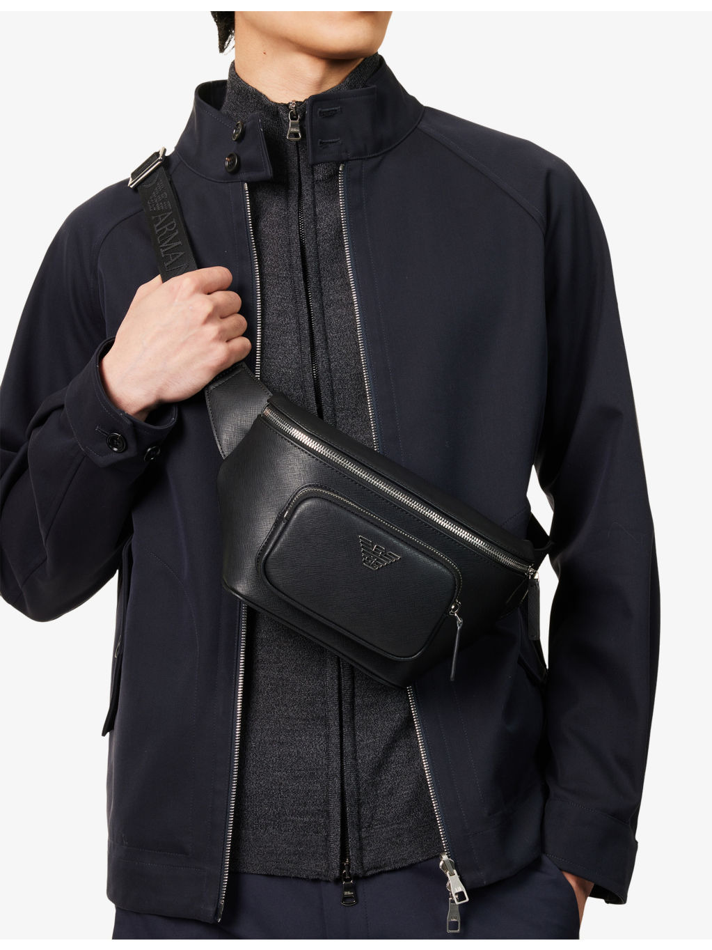 ;Log-Embellished Saffiano-Leather Belt Bag - 2