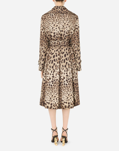 Dolce & Gabbana Belted double-breasted padded nylon trench coat with leopard print outlook